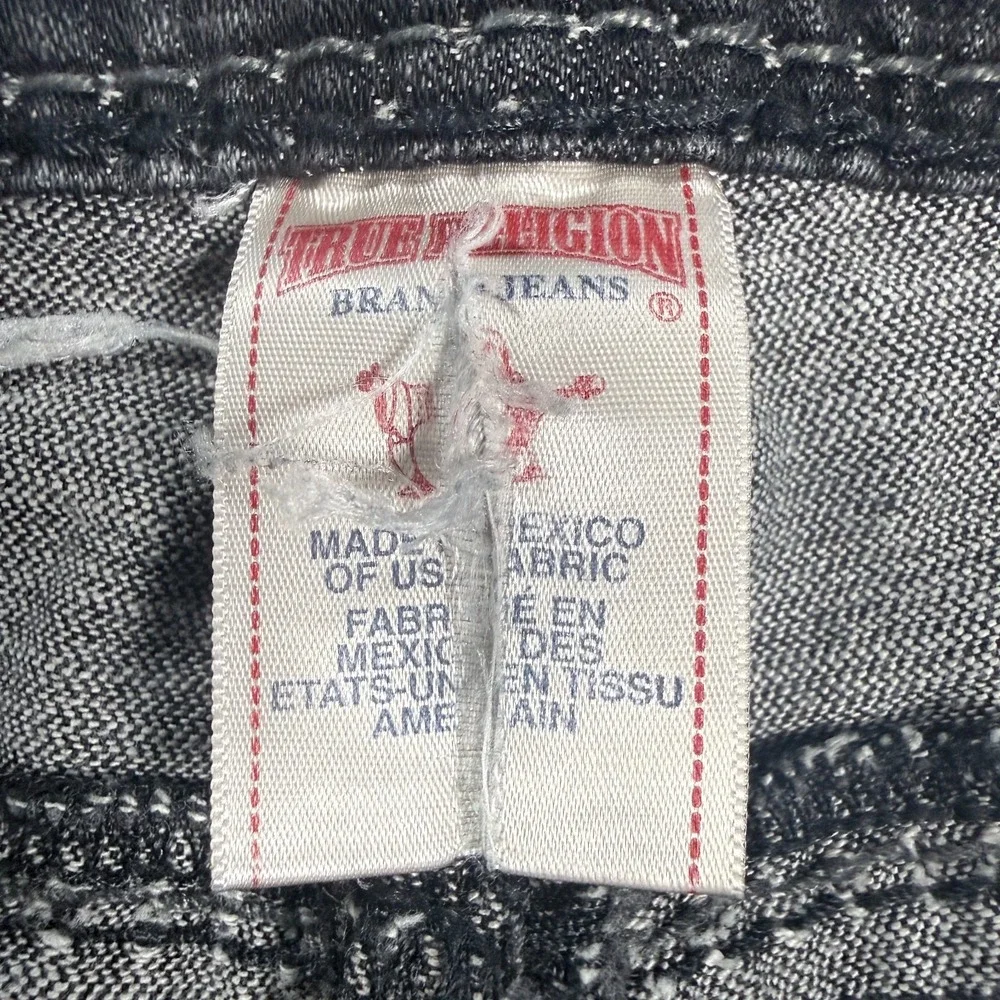 True Religion Straight WFLP Jeans Mens 38 Gray Mega T Flap Pocket Body Rinse